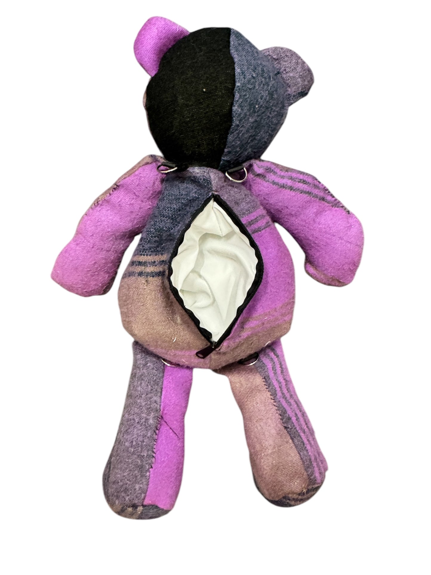 Purple flannel bear bag